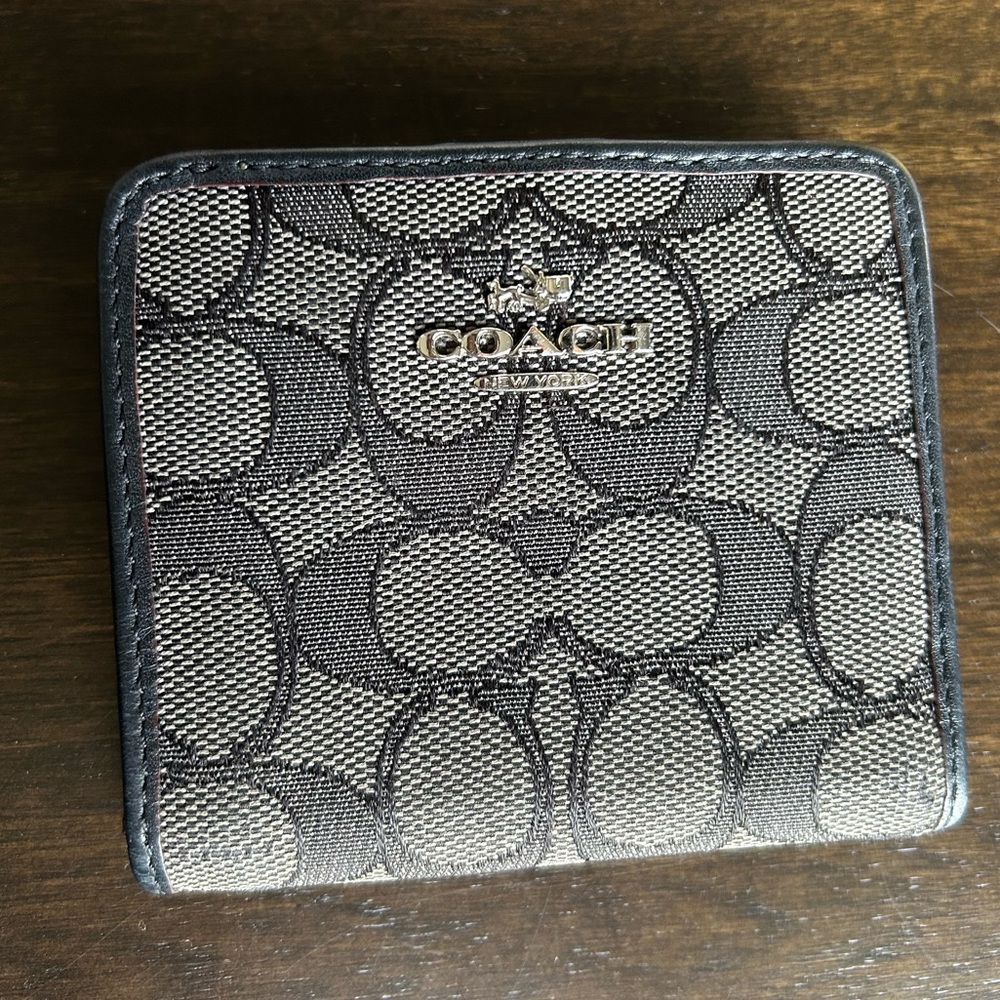 Coach Black and Tan Canvas Snap Wallet